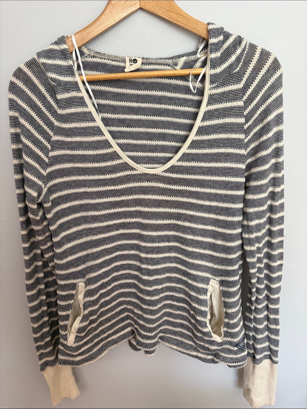 Roxy Striped Scoop Neck Sweater in Blue & Cream